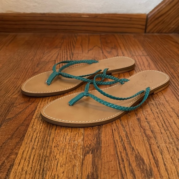 J. Crew New Green Leather Capri Braided Strap Flip Flop Sandals Size 8 - Picture 2 of 8
